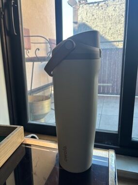 Owala Light beige Gray Travel Water Bottle with Flip Lid